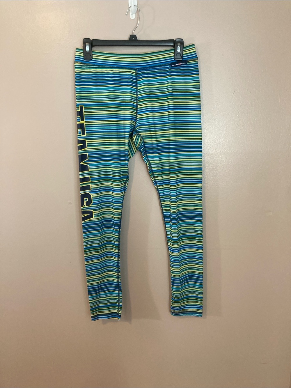 Woman’s Striped Leggings with TEAM USA Graphic - Blue/Green